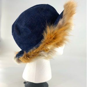 Lord & Taylor Denim & Authentic Fox Trimmed Hat Small